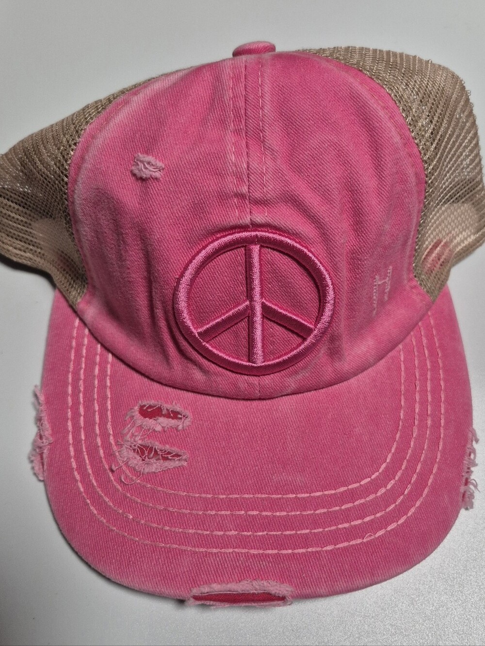 Cc Womens Pink Peace Sign Trucker Hat